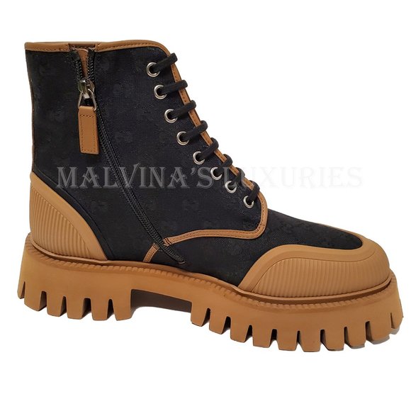 GUCCI MENS BOOTS GG SUPREME LOGO PRINT CANVAS LACE UP sz 8.5 9 - Picture 8 of 15